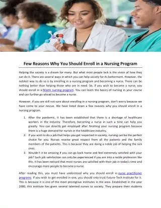 Few Reasons Why You Should Enroll in a Nursing Program