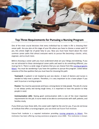 Top Three Requirements for Pursuing a Nursing Program