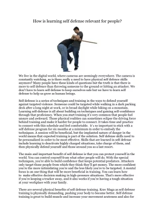 how is learning self defense relevant for people