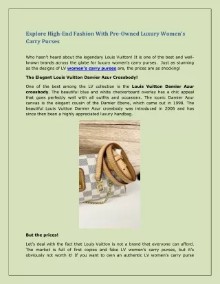 Explore High-End Fashion With Pre-Owned Luxury Women’s Carry Purses