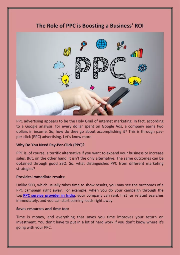 the role of ppc is boosting a b usiness roi