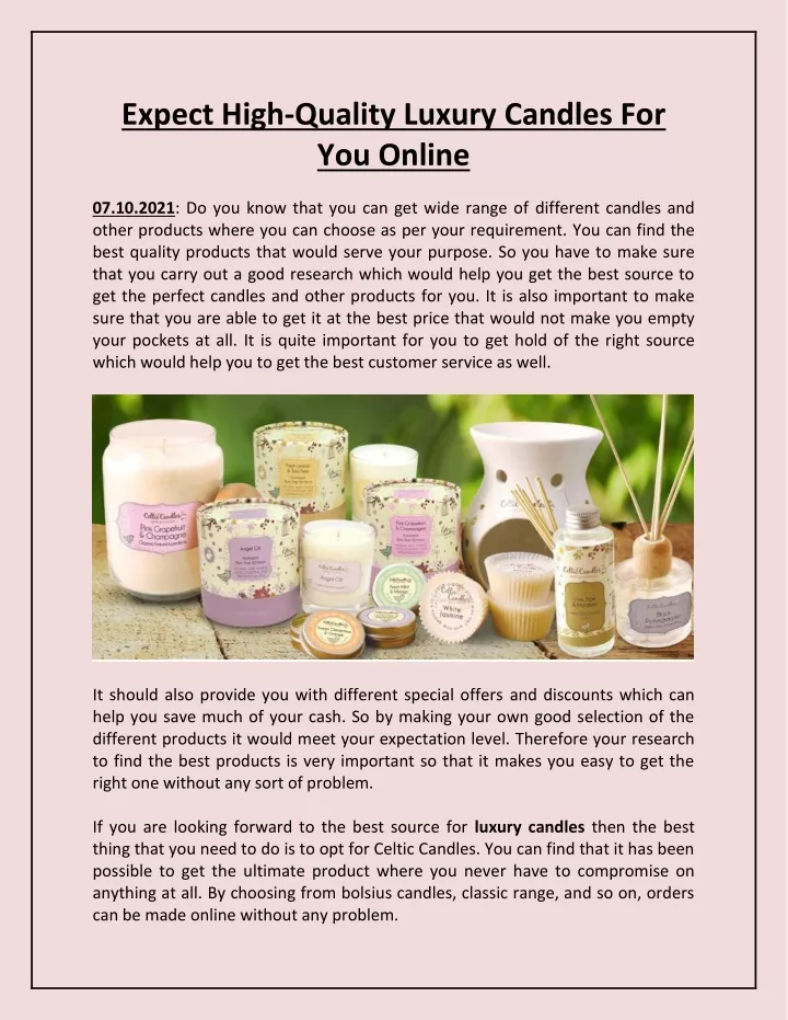expect high quality luxury candles for you online