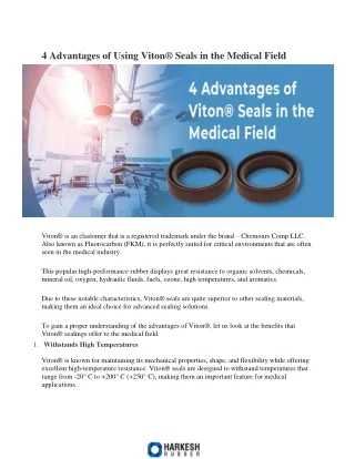 4 Advantages of Using Viton® Seals in the Medical Field - Harkesh Rubber