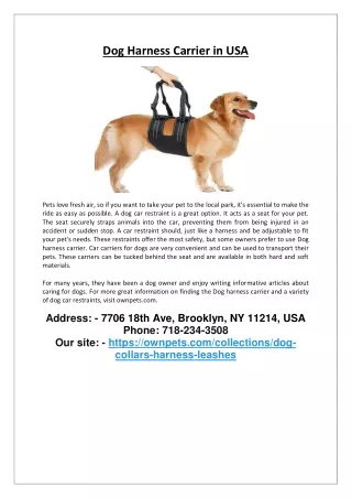dog harness carrier in usa