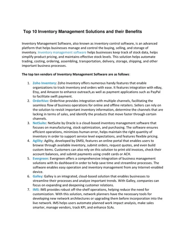 PPT - Top 10 Inventory Management Solutions and their Benefits ...