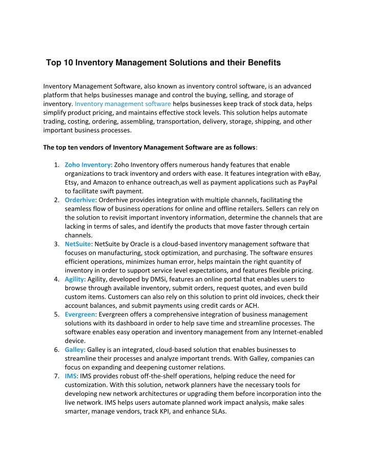 top 10 inventory management solutions and their