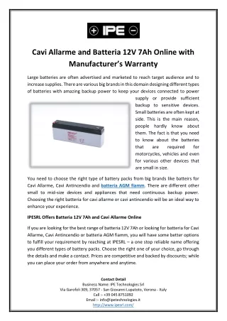 Cavi Allarme and Batteria 12V 7Ah Online with Manufacturer