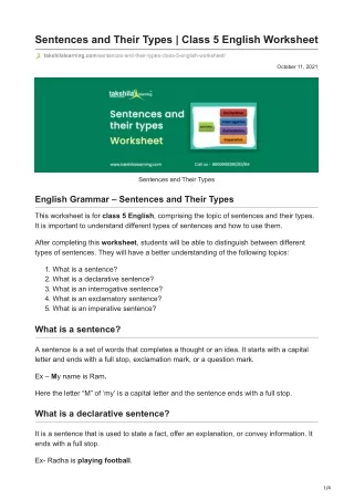 sentences and their types class 5 english