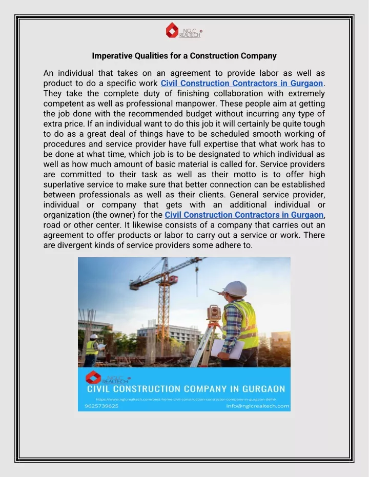 imperative qualities for a construction company
