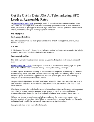 get the opt in data usa at telemarketing