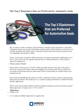 The Top 5 Elastomers that are Preferred for Automotive Seals - Harkesh Rubber