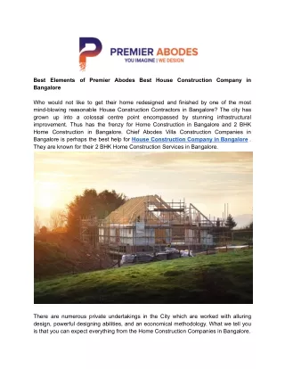 Best Elements of Premier Abodes Best House Construction Company in Bangalore