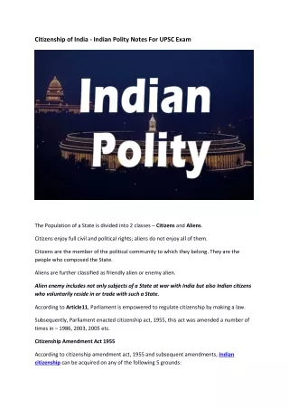 Citizenship of India - Indian Polity Notes For UPSC Exam