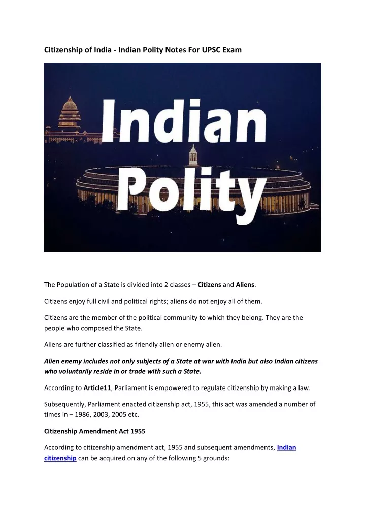 citizenship of india indian polity notes for upsc