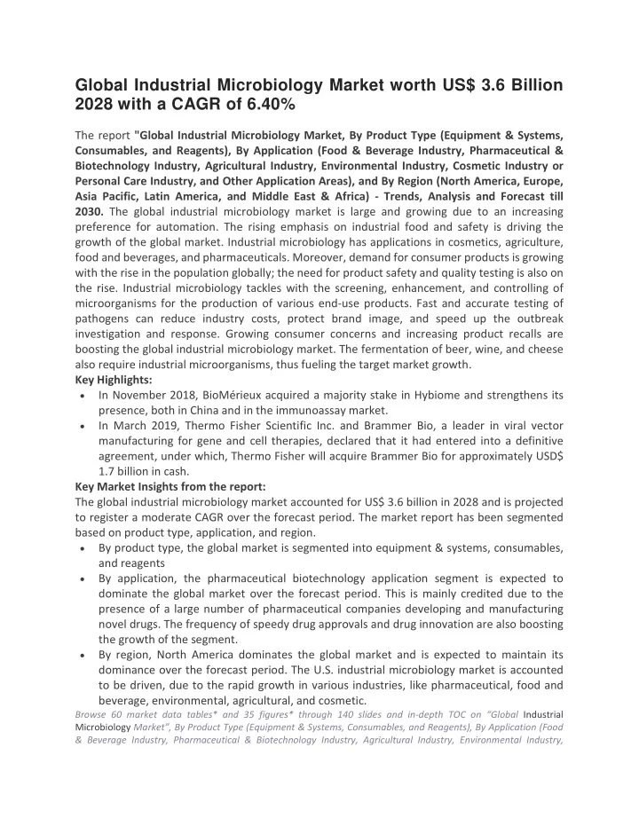 global industrial microbiology market worth