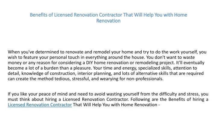 benefits of licensed renovation contractor that will help you with home renovation