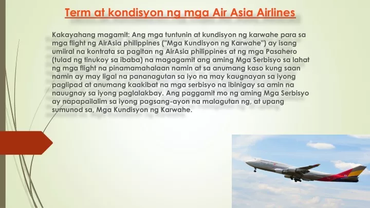 term at kondisyon ng mga air asia airlines