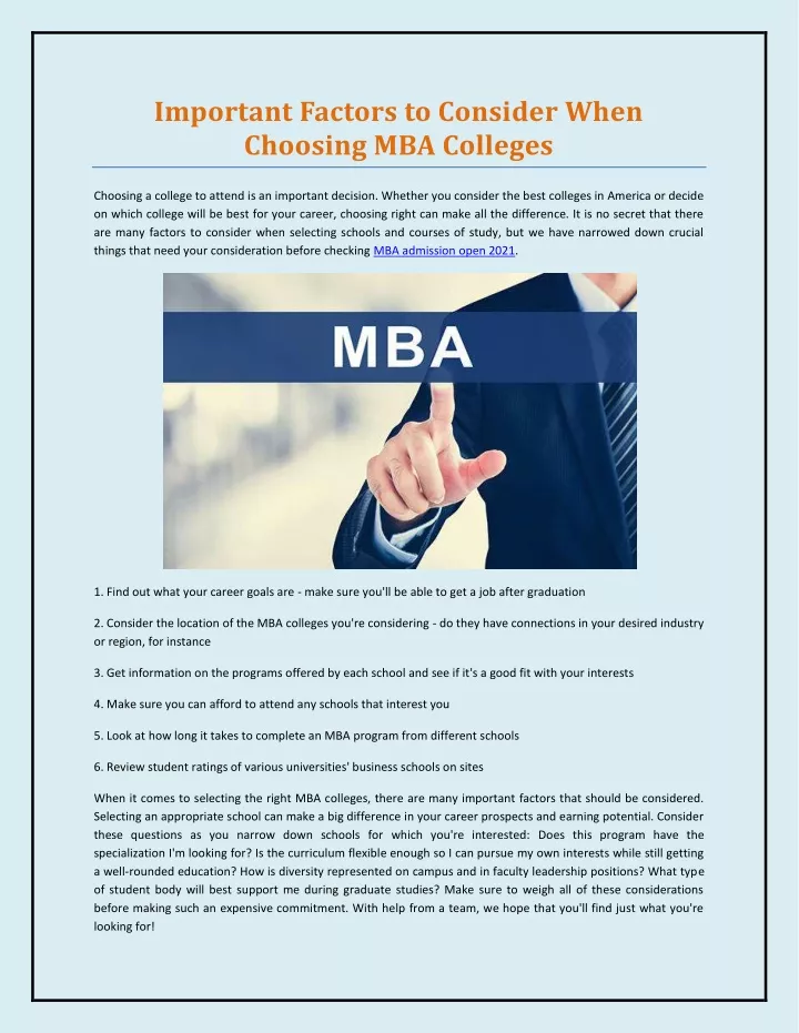 PPT - Important Factors To Consider When Choosing MBA Colleges ...