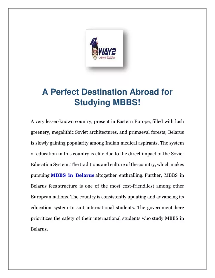 a perfect destination abroad for studying mbbs