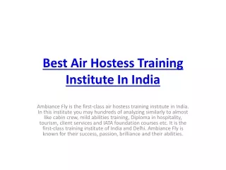 Best Air Hostess Training Institute In India