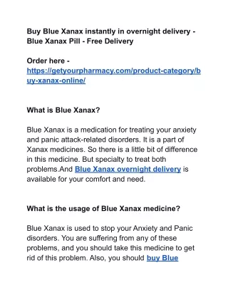 Buy Blue Xanax instantly in overnight delivery