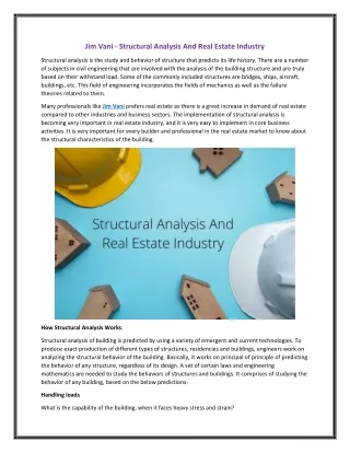 Jim Vani - Structural Analysis And Real Estate Industry