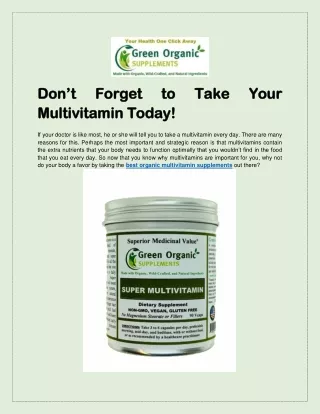 Don’t Forget to Take Your Multivitamin Today!