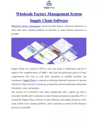 Wholesale Factory Management System