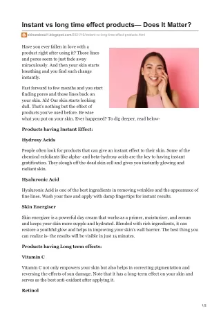 Instant vs long time effect products- Does It Matter