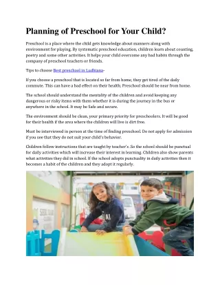Planning of Preschool for Your Child