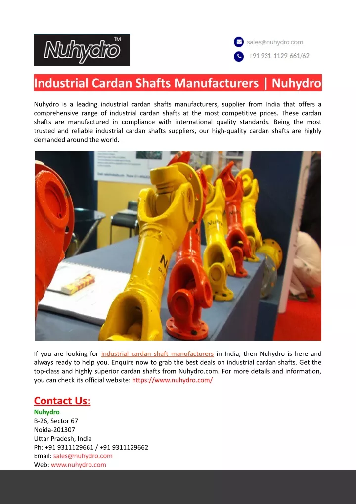 industrial cardan shafts manufacturers nuhydro