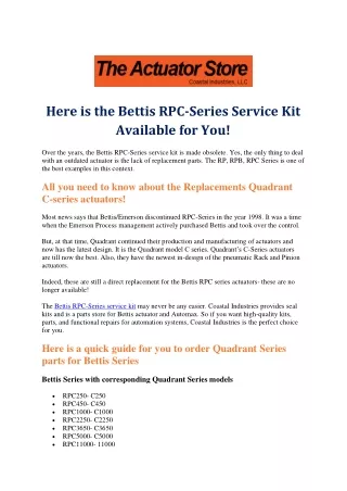 Here is the Bettis RPC-Series Service Kit Available for You!