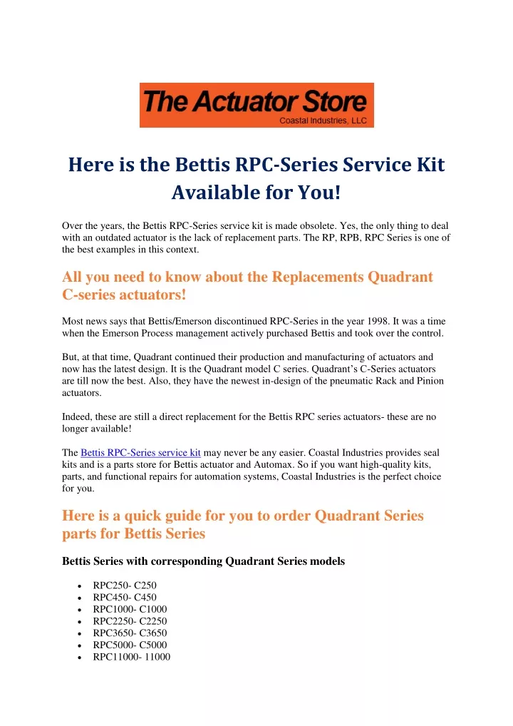 here is the bettis rpc series service