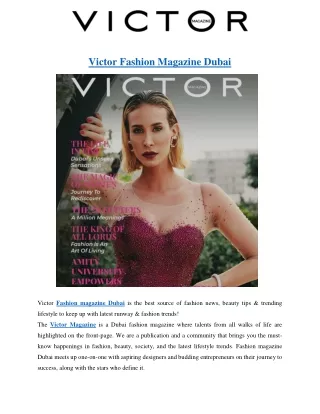 Victor Fashion Magazine Dubai | Fashion News, Beauty Tips & Lifestyle