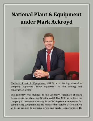National Plant & Equipment under Mark Ackroyd