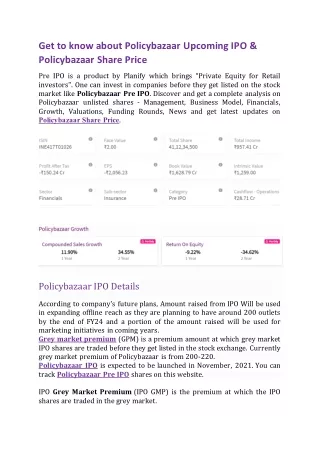 Know about Policybazaar IPO & Grey market premium