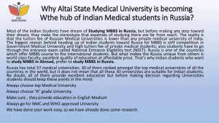 Why Altai State Medical University is becoming Wthe hub of Indian Medical students in Russia