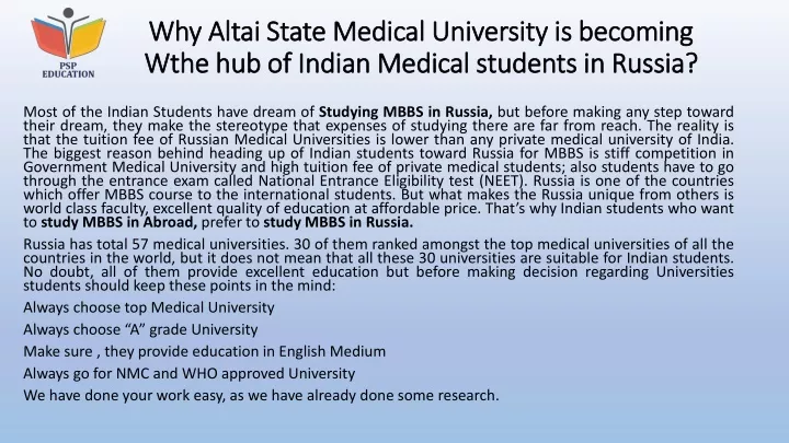 why altai state medical university is becoming wthe hub of indian medical students in russia