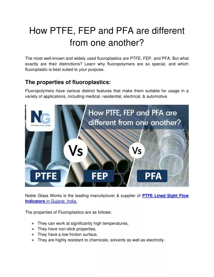 how ptfe fep and pfa are different from