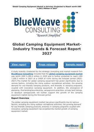 Global Camping Equipment Market- Industry Trends & Forecast Report 2027