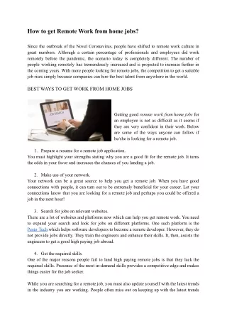 How to get Remote Work from home jobs?