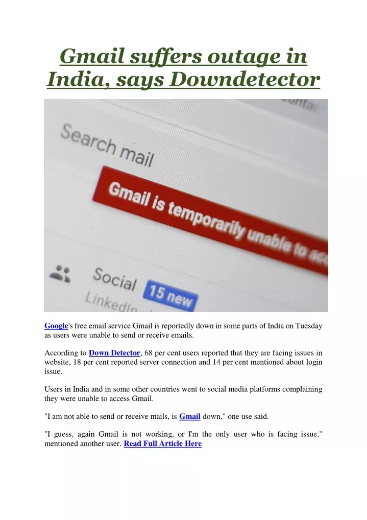 gmail suffers outage in india says downdetector