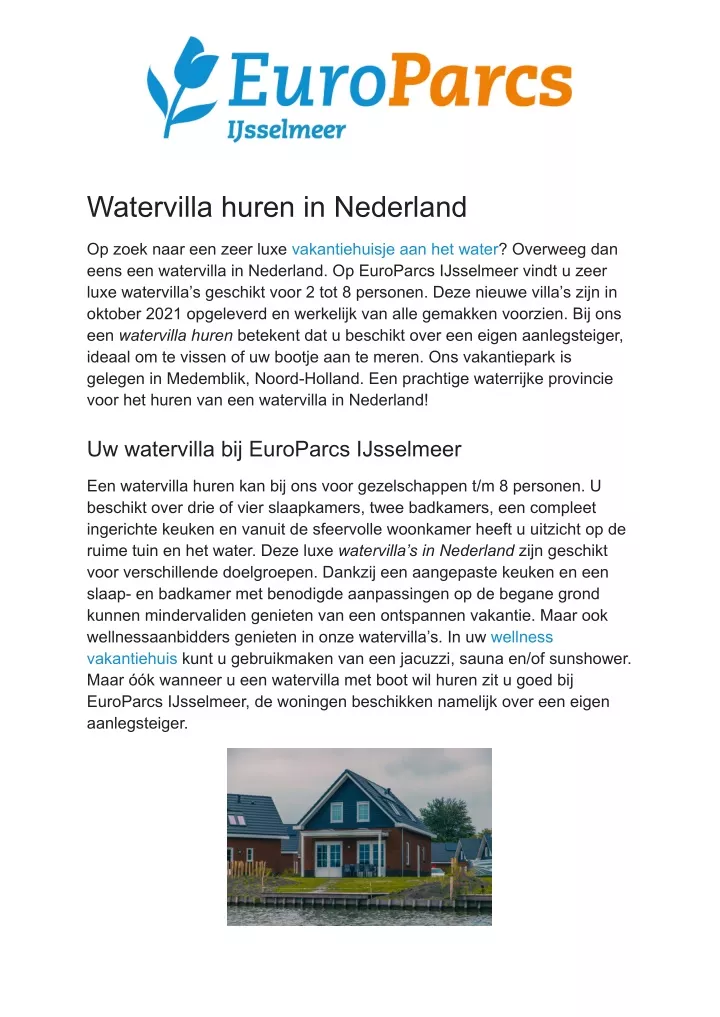 watervilla huren in nederland