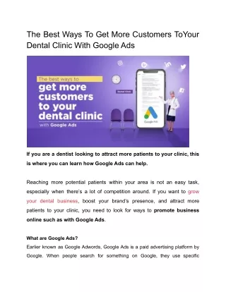 The Best Ways To Get More Customers ToYour Dental Clinic With Google Ads
