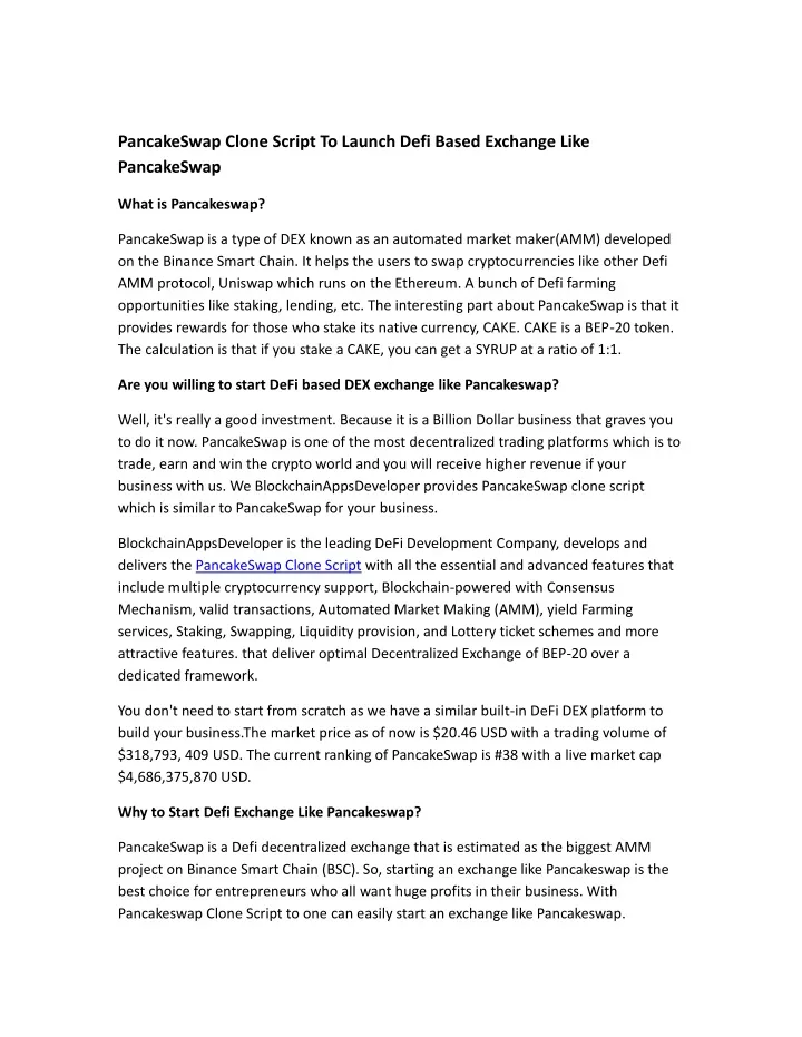 pancakeswap clone script to launch defi based
