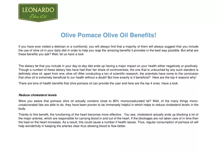 olive pomace olive oil benefits