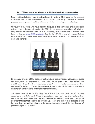 Shop CBD products for all your specific health related issue remedies