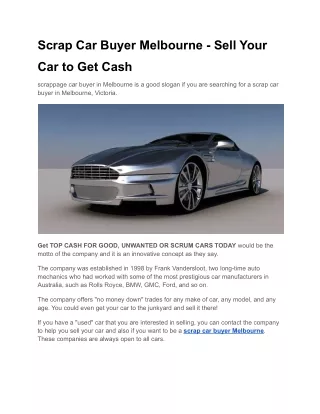 Scrap Car Buyer Melbourne - Sell Your Car to Get Cash