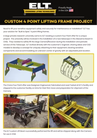 www.eltlift.com - Custom 4 point lifting beam