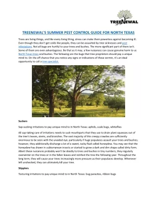TREENEWAL'S SUMMER PEST CONTROL GUIDE FOR NORTH TEXAS
